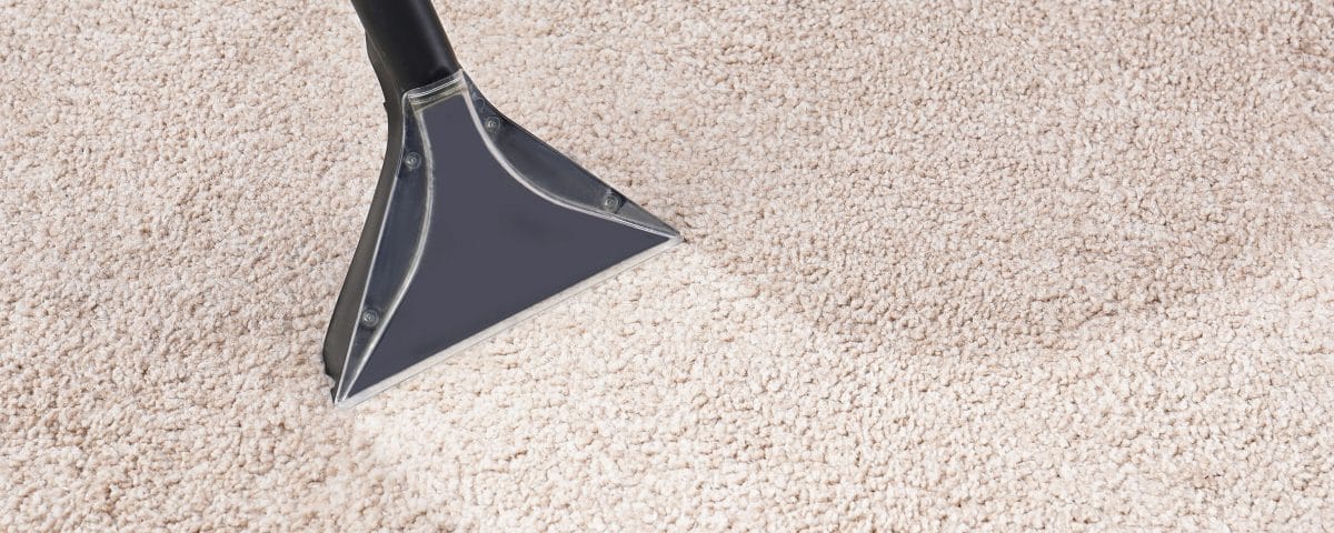 Person cleaning carpet with carpet cleaner