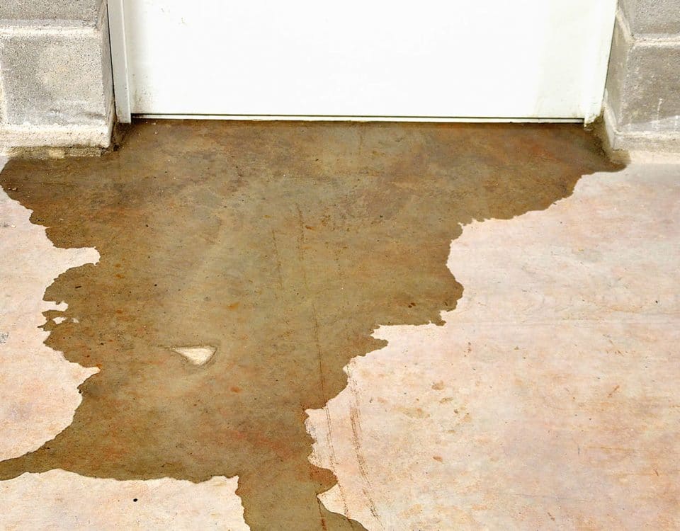 Water leaking out from under basement door Click the i