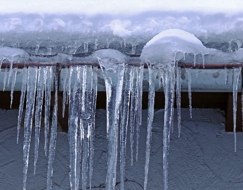 Ice dam on roof of a home