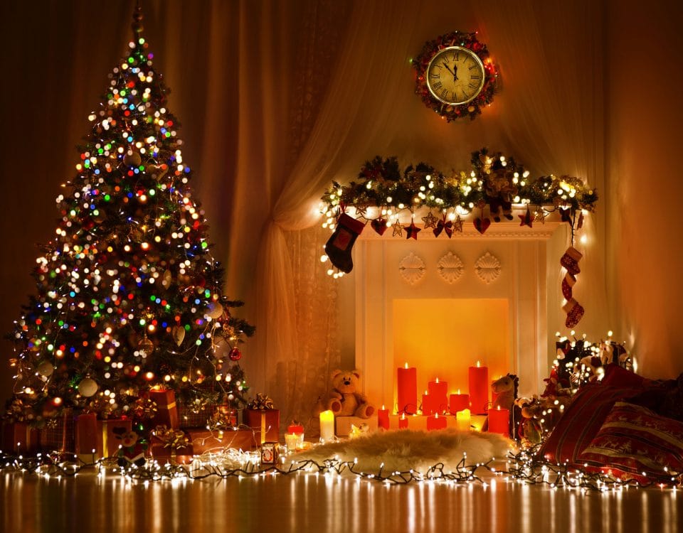Christmas tree lights and candles