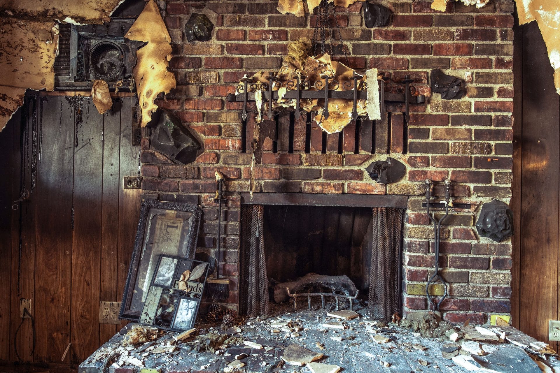 Fire and smoke damaged furniture in a single family home