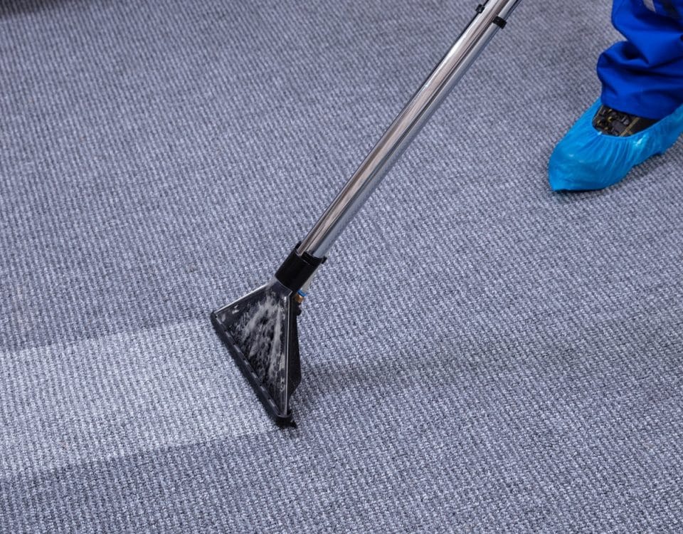 Man with carpet cleaner cleaning carpet
