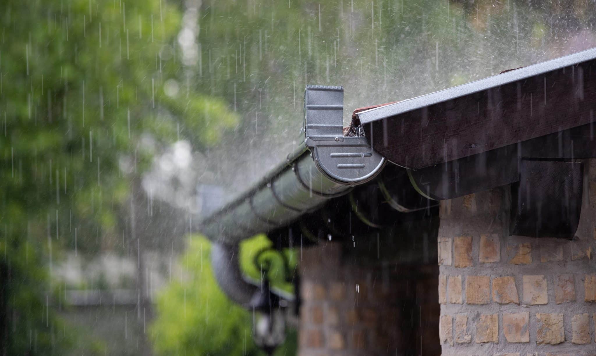 Rain falling on the roof of a house