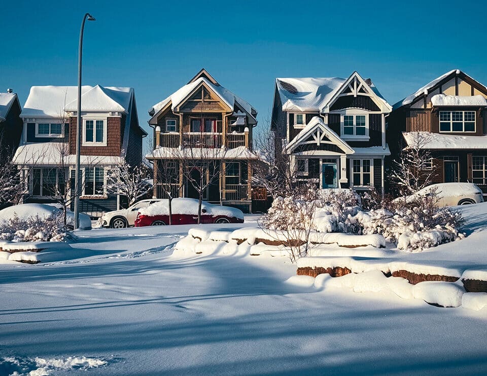 Houses in a suburban neighborhood in the winter