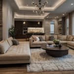 Living room with couches, fireplace, rug and coffee table