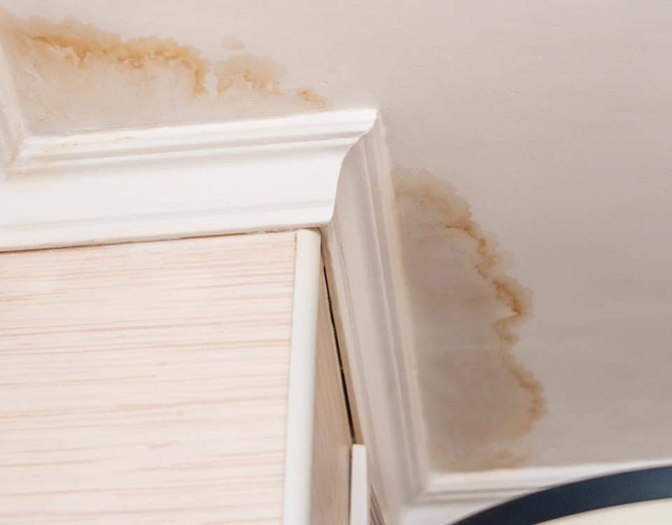 Water damage stain on the ceiling of a home
